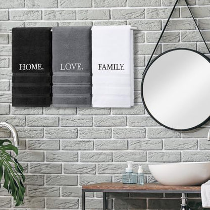 FuWeave 3 Pcs Black and White Hand Towels for Bathroom Home Love Family