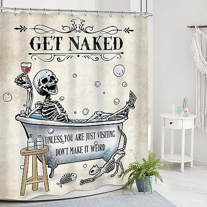Skull Skeleton Gothic Spooky Bone Retro Bathroom Shower Curtain Set