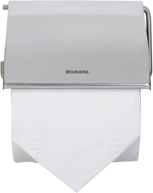 Brabantia Renew Toilet Roll Holder (Brilliant Steel) Left & Right Handed Use, Drill/No-Drill Install, Rust-Free Bathroom Paper Dispenser