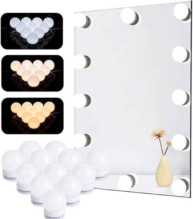 LED Vanity Lights for Mirror, Hollywood Style Vanity Lights with 10 Dimmable Bulbs, Adjustable Color & Brightness, USB Cable, Mirror Lights Stick on for Makeup Table Dressing Room (12 Lights)
