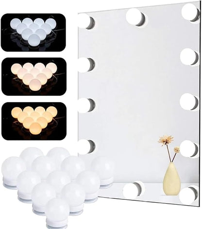 LED Vanity Lights for Mirror, Hollywood Style Vanity Lights with 10 Dimmable Bulbs, Adjustable Color & Brightness, USB Cable, Mirror Lights Stick on for Makeup Table Dressing Room (12 Lights)