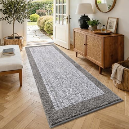 80x24 Bathroom Rugs Non Slip Washable, Soft Absorbent Bath Mat Light Grey