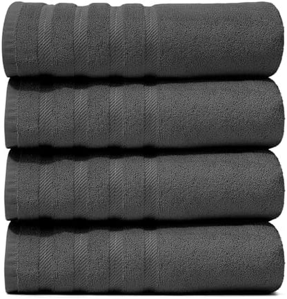 Hearth & Harbor Bath Towels for Bathroom - 100% Ring Spun Cotton Luxury Bathroom Towels - Soft & Highly Absorbent 4 Bath Towels, Gray