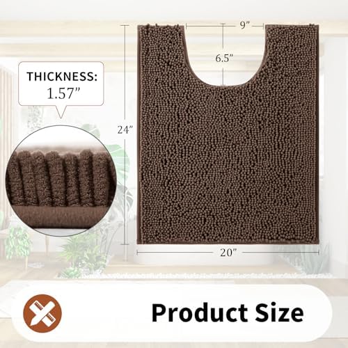 Yimobra Toilet Rugs U Shaped Washable - 24"x20" Non Slip Plush Contour Bath Rugs for Toilet - Super Soft Absorbent Quick Dry Toilet Mats for Bathroom,Brown