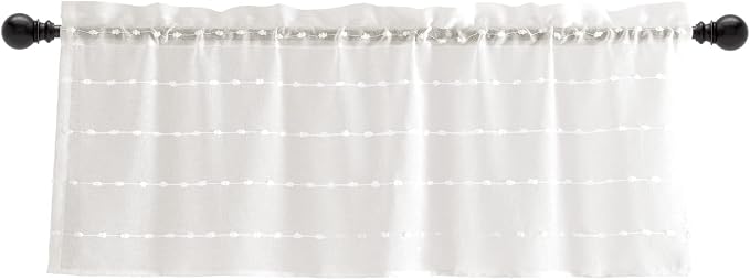 Lush Decor Farmhouse Textured Sheer Window Curtain Valance, 52"W x18"L, White