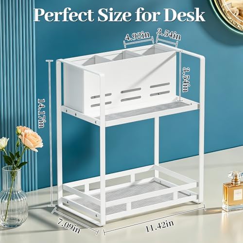Bathroom Counter Organizer, Metal Vanity Shelf with Hair Dryer Holder