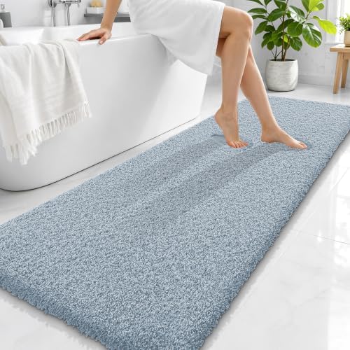 OLANLY Microfiber Bathroom Runner Rugs 70x24, Soft Bath Mat, Airy Blue