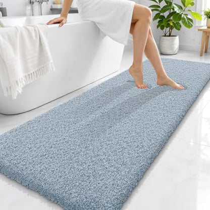 OLANLY Microfiber Bathroom Runner Rugs 70x24, Soft Bath Mat, Airy Blue