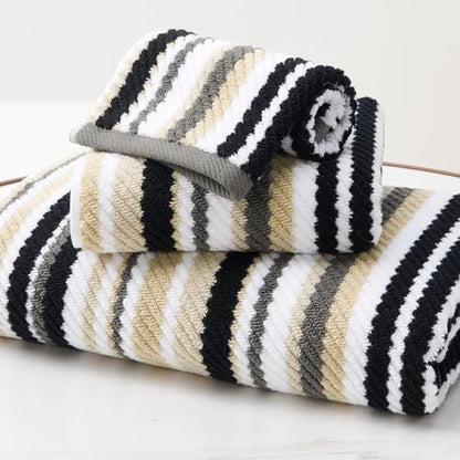 VOOVA & MOVAS Cotton Striped Towels 3 Pack, 100% Cotton, Black