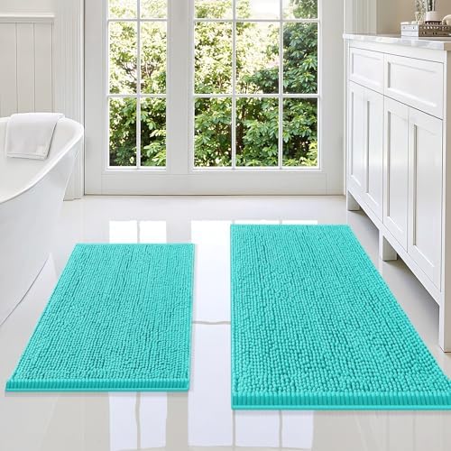 Smiry Chenille Bathroom Rugs Sets 2 Piece (36x24+30x20, Turquoise)