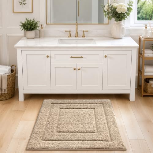 DEXI Square Bathroom Rug 32x32, Non-Slip and Absorbent Bath Mat, Beige