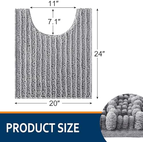 Smiry Bathroom Toilet Rugs U Shaped 24X20, Chenille Bath mats for Toilet