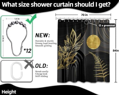 Black and Gold Extra Long Shower Curtain, Tall 72X84 in, Mid Century