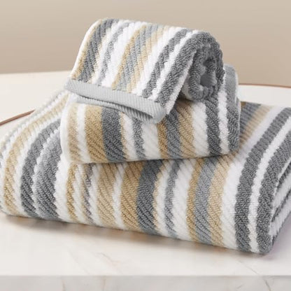 VOOVA & MOVAS Striped Towels 3 Pack, 100% Cotton, Gray Beige