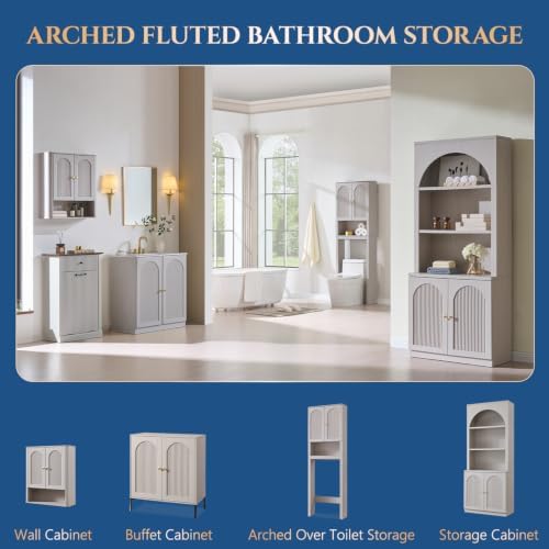 23.6''W Bathroom Fluted Arched Wall Cabinet Set of 2 w/Doors, Light Grey