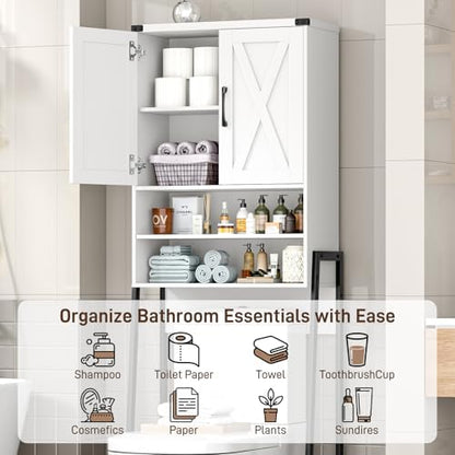 Vabches Metal Frame Over The Toilet Storage Cabinet, Unique White