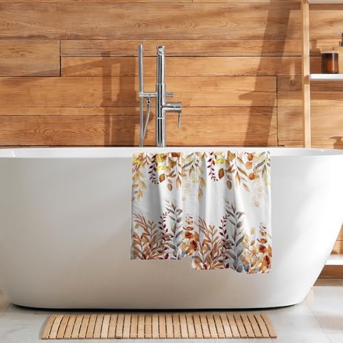 Fall Leaves Hand Towels Set of 2, 28x14 Inch Watercolor Orange Eucalyptus Leaf Plants Super Soft Highly Absorbent Dish Cloth for Kitchen Spa Bathroom Gym Seasonal Home Decor