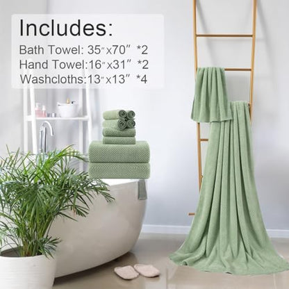8-Piece Green Bath Towels Set,2 Oversized Large Bath Towels Sheet,2 Hand Towels and 4 Washcloths - 600 GSM Soft Luxury Towel Set,Highly Absorbent Quick Dry Towel Collection for Bathroom,Hotel and Spa