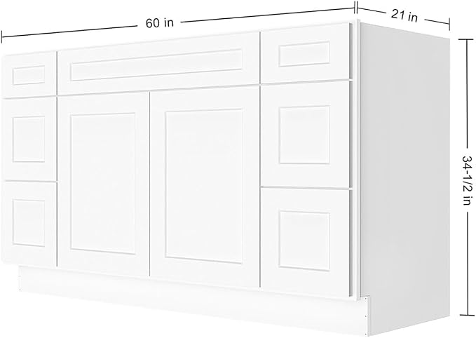 Furinno Shaker Two Drawer Stack Bath Vanity Cabinet Without Top, Ready to Assemble, 21 D x 60 W x 34.5 H, White