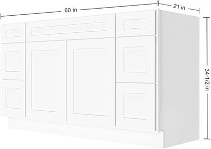 Furinno Shaker Two Drawer Stack Bath Vanity Cabinet Without Top, Ready to Assemble, 21 D x 60 W x 34.5 H, White