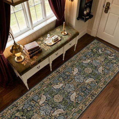 Floral Kitchen Runners - 2x7 Long Runner Rug for Hallway Bathroom Laundry Room Bedroom Beside Bed Entryway, Boho Birds Leaves Patterned Non Slip Low Pile Washable Rugs