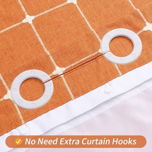 MitoVilla No Hooks Needed Orange Boho Shower Curtain with Snap-in Liner, Farmhouse Cotton Linen Fabric Shower Curtains with Tassels for Rustic Neutral Bathroom Decor, Burnt Orange, 72 x 74
