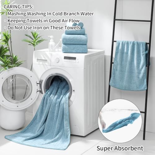 Ultra Soft Bath Towel Set,12 Piece (4 Bath Towels,4 Hand Towels,4 Washcloths) Family Bathroom Towels Set with Hanging Loop,Quick Dry Extra Absorbent Shower Towel for Bathroom,Hotel,Spa-Turquoise