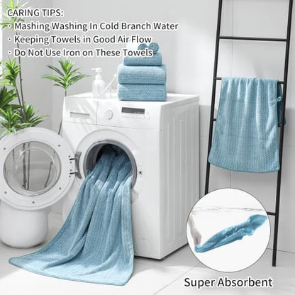 Ultra Soft Bath Towel Set,12 Piece (4 Bath Towels,4 Hand Towels,4 Washcloths) Family Bathroom Towels Set with Hanging Loop,Quick Dry Extra Absorbent Shower Towel for Bathroom,Hotel,Spa-Turquoise