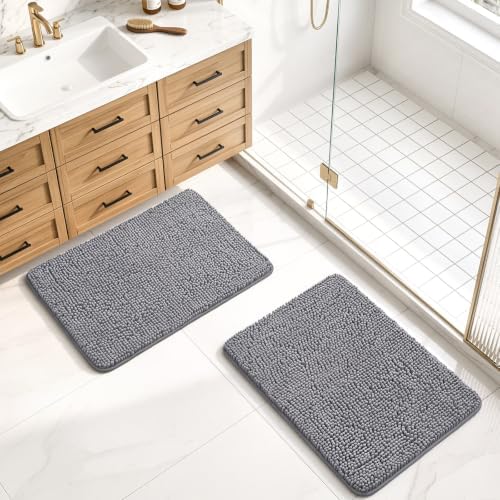 LOCHAS Bathroom Rug Shaggy Bath Mat 2 Piece, 24 x 17 Inch, Grey