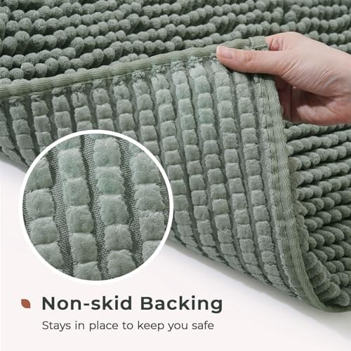 FRESHMINT Large Chenille Bathroom Rugs Mat 36"x24", Non-Slip Bath Mat for Bathroom Floor & Bathtub, Washable Shower Shag Bath Rugs, Soft Fluffy Thick Water Absorbent Microfiber Shower Mat, Sage Green
