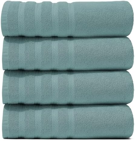 Hearth & Harbor Bath Towels for Bathroom - 100% Ring Spun Cotton Luxury Bathroom Towels - Soft & Highly Absorbent 4 Bath Towels, Teal