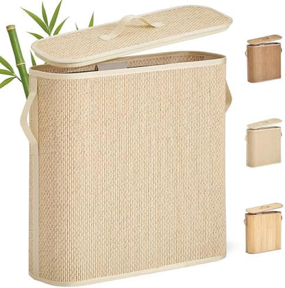 Bamboo Toilet Paper Storage Basket with Lid & Handle - 32L Large Capacity Handwoven Bathroom Organizer for 16 Rolls - Sturdy Stand Holder for Toilet Paper Organization, Light Natural