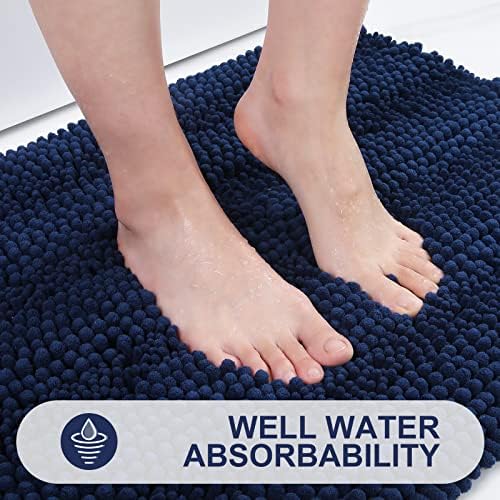 Grandaily Chenille Striped Toilet Rugs U-Shaped 24x20, Extra Soft and Absorbent Bathroom Rugs, Non-Slip Plush Shaggy Bath Rug, Machine Washable Contour Bath Mats for Toilet Base, Navy