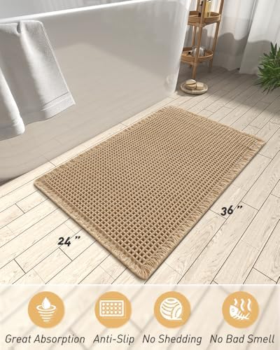 Upgraded Waffle Bath Mat Ultra Absorbent Non Slip Bathroom Mat, 24" x 36"
