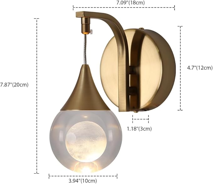 Globe Crystal Wall Light, Moon Wall Sconce Light, Led Wall Lamp for Bedroom Living Room Hallway, 3300k Warm White | Dimmable | Gold