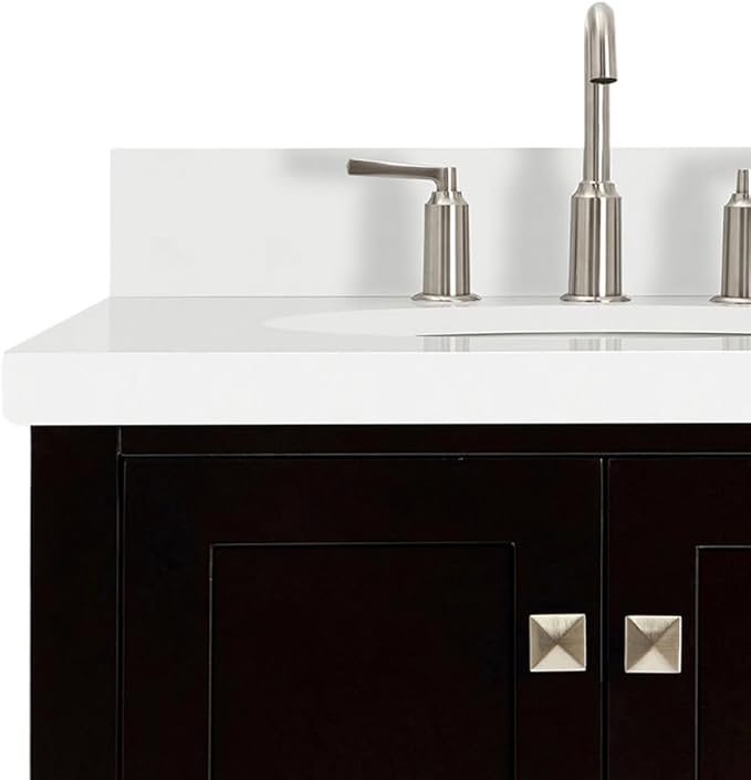ARIEL Cambridge 36-inch Bathroom Vanity with Sink,Solid Wood, 1.5-inch Pure White Quartz Countertop & Backsplash, Single Oval Porcelain Sink, 2 Soft Closing Doors, 5 Dovetail Drawers, Espresso