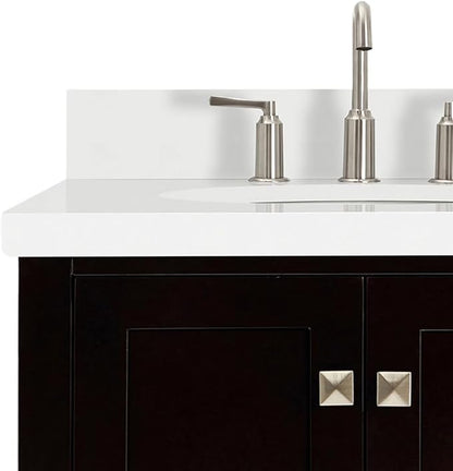 ARIEL Cambridge 36-inch Bathroom Vanity with Sink,Solid Wood, 1.5-inch Pure White Quartz Countertop & Backsplash, Single Oval Porcelain Sink, 2 Soft Closing Doors, 5 Dovetail Drawers, Espresso