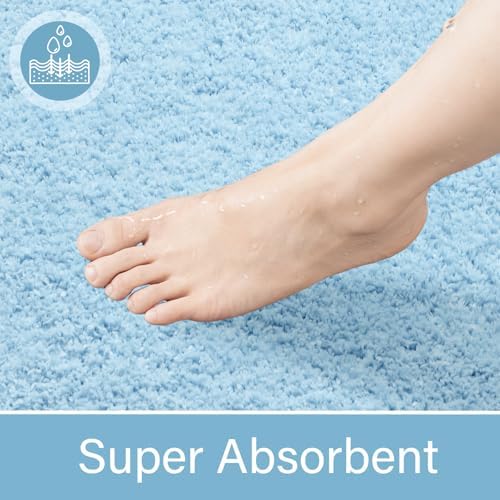 LOCHAS Bathroom Rug Runner 24x60 Inch, Bath Rugs Non Slip, Light Blue
