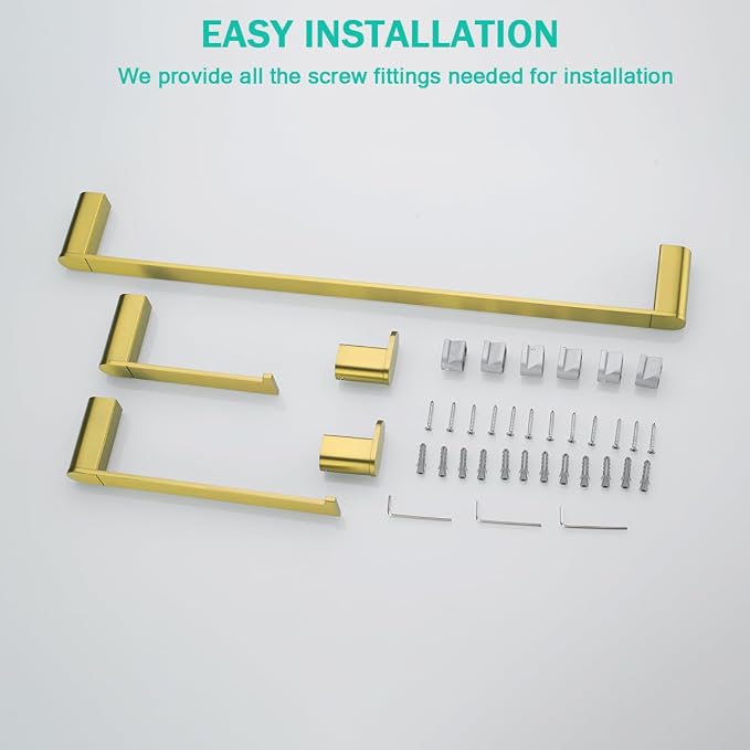 5-Pieces Bathroom Accessories Set,Stainless Steel Bathroom Hardware Set,23.6 Inch Bath Towel Bar Set, Towel Hooks,Towel Racks for Bathroom Wall Mounted,Champagne Bronze,SE96026S-5CB