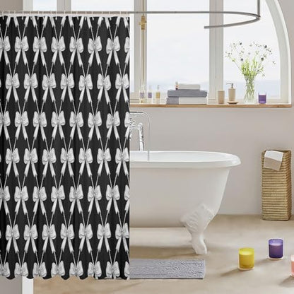 jejeloiu Cute Bow Bathroom Accessories 72"x78" Gray Black Bowknot Shower Curtain for Bathroom Decor Kawaii Girls Bath Curtain Waterproof Polyester Fabric with 12 Hooks for Stalls Bathtubs Princess