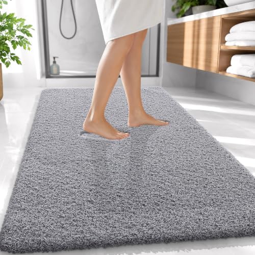 OLANLY Microfiber Large Bathroom Rugs 59x35, Soft Absorbent Bath Mat, Grey