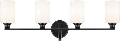 Kichler Gioe 32.25" 4-Light Vanity Light with Opal Glass in Black, Damp Rated, for Bathroom, Powder Room, Over a Mirror, (32.25" W x 10.5" H), 55227BK
