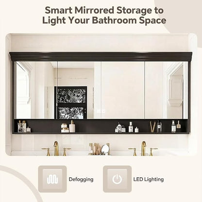 48-92IN Single/Double Sink Bathroom Vanity, Defogging Smart Mirror, Modern American Free Standing Vanity with Bathroom Cabinet