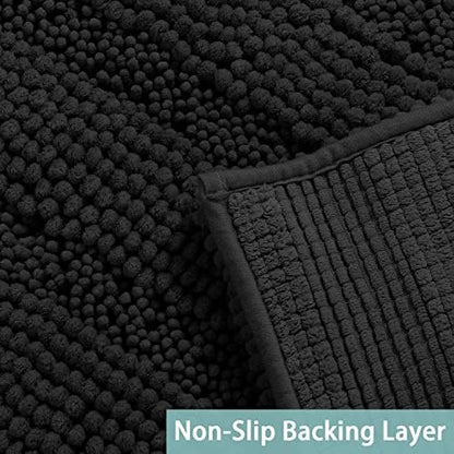 Turquoize Luxury Chenille Bath Rug for Bathroom Rugs Extra Absorbent Bath Mat Non Slip Microfiber Shower Rug for Bathroom Microfiber Shaggy Carpet Rug Size, 17"x 24", Black