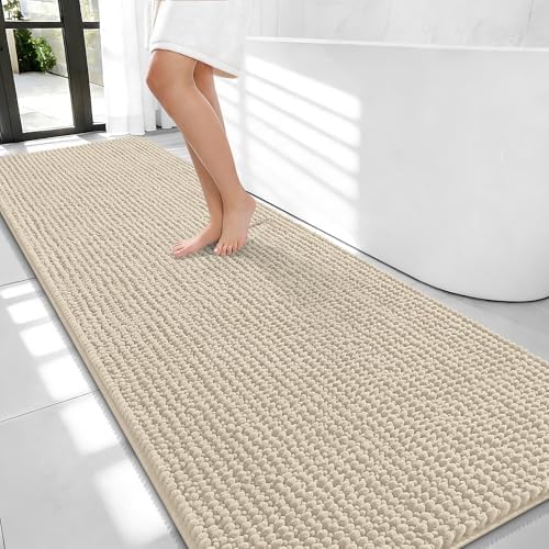 OLANLY Thick Chenille Bathroom Runner Rugs 70x24, Absorbent Bath Mat, Sand