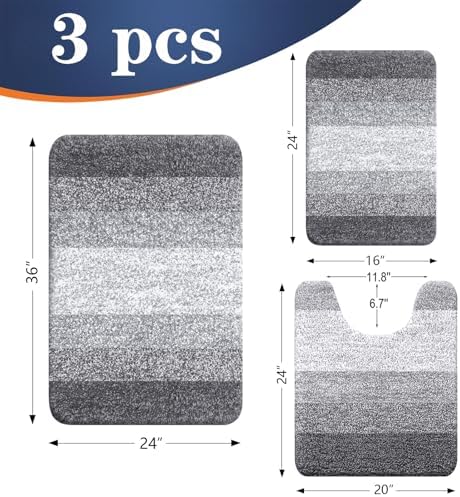 OLANLY Microfiber Bathroom Rugs Sets 3 Piece, 36"x24"+24"x16"+24"x20"