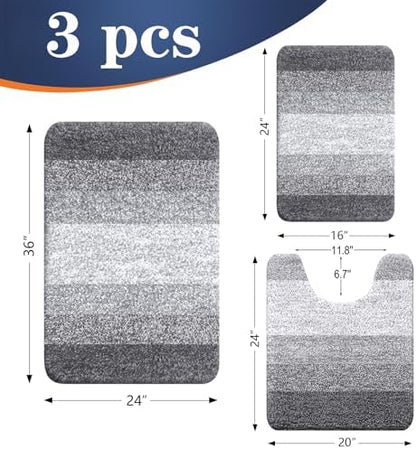 OLANLY Microfiber Bathroom Rugs Sets 3 Piece, 36"x24"+24"x16"+24"x20"