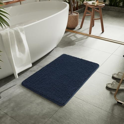 LOCHAS Luxury Bathroom Rug Shaggy Bath Mat 20 x 32 Inch, Navy