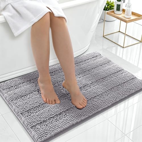 Smiry Thick Chenille Bathroom Rugs 36x24, Soft Absorbent Bath Mat, Grey