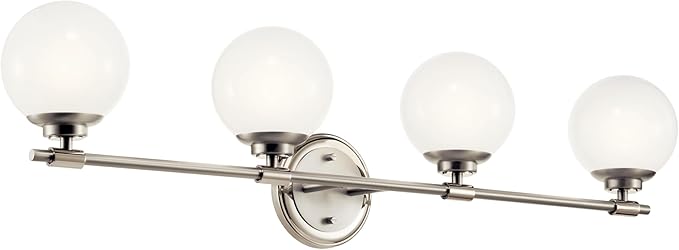 Kichler Benno 4-Light Vanity, Modern Light with Opal Glass in Polished Nickel and Brushed Nickel, for Bathroom or Powder Room (8.75" x 34"), 55173PN